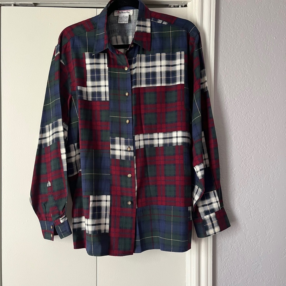 Talbots Plaid Patchwork Button Down Long Sleeve S… - image 1